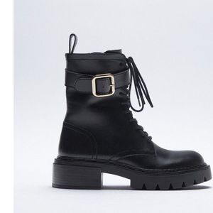 ZARA Real Leather Ankle Boots with Buckle